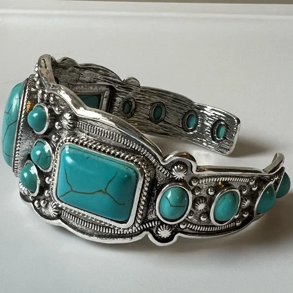 Western Turquoise Cuff Bangle Bracelet - Picture 3 of 5